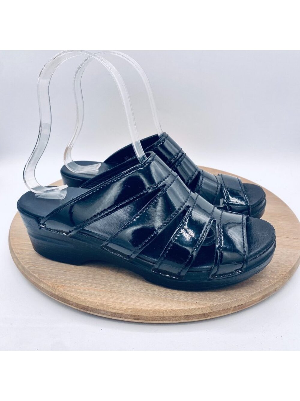 Dansko Sandals Womens 6.5 37 Black Leather Monika Strappy Slides Clogs